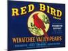 Red Bird Pear Crate Label - Pashastin, WA-Lantern Press-Mounted Art Print