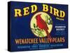 Red Bird Pear Crate Label - Pashastin, WA-Lantern Press-Stretched Canvas