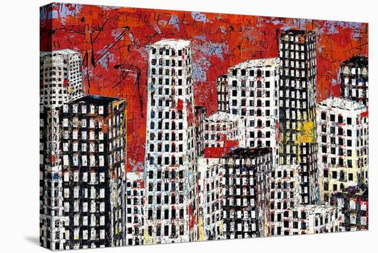 Red, Black and White Cityscape-Daryl Thetford-Stretched Canvas