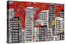 Red, Black and White Cityscape-Daryl Thetford-Stretched Canvas