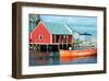 Red boathouse, Peggy's Cove-null-Framed Art Print