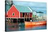 Red boathouse, Peggy's Cove-null-Stretched Canvas