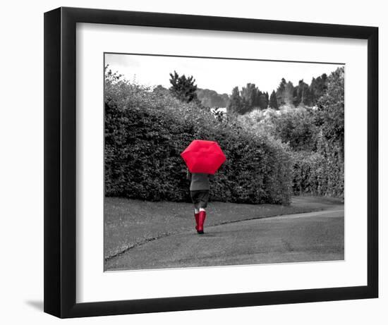 Red Boots and Umbrella-null-Framed Art Print