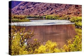 Red Brown Yellow Colorado River Reflection Abstract near Arches National Park Moab Utah-BILLPERRY-Stretched Canvas