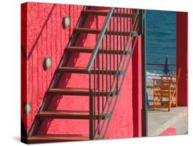Red Building, Lourdata Beach, Lourdata, Kefalonia, Ionian Islands, Greece-Walter Bibikow-Stretched Canvas