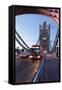 Red Bus on Tower Bridge, London, England, United Kingdom, Europe-Markus Lange-Framed Stretched Canvas