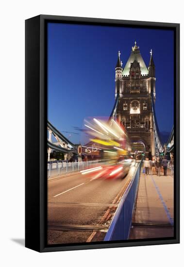 Red Bus on Tower Bridge, London, England, United Kingdom, Europe-Markus Lange-Framed Stretched Canvas