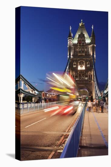 Red Bus on Tower Bridge, London, England, United Kingdom, Europe-Markus Lange-Stretched Canvas