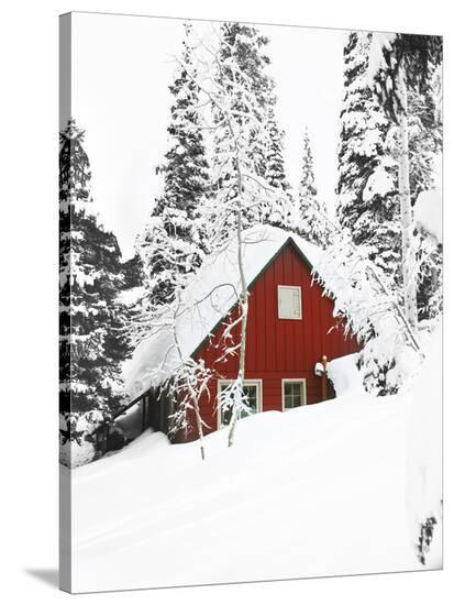 Red Cabin In Snow-Tanya Shumkina-Stretched Canvas