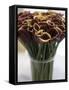 Red Calla Lilies in a Vase-Anthony Lanneretonne-Framed Stretched Canvas