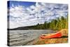 Red Canoe on Beach at Lake of Two Rivers, Ontario, Canada-elenathewise-Stretched Canvas