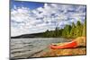 Red Canoe on Beach at Lake of Two Rivers, Ontario, Canada-elenathewise-Mounted Photographic Print