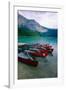 Red Canoes On Emerald Lake, British Columbia-George Oze-Framed Photographic Print