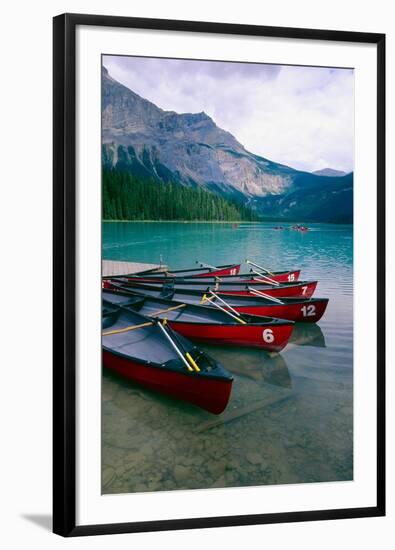 Red Canoes On Emerald Lake, British Columbia-George Oze-Framed Photographic Print