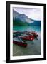 Red Canoes On Emerald Lake, British Columbia-George Oze-Framed Photographic Print