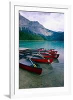 Red Canoes On Emerald Lake, British Columbia-George Oze-Framed Photographic Print