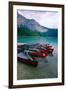 Red Canoes On Emerald Lake, British Columbia-George Oze-Framed Photographic Print