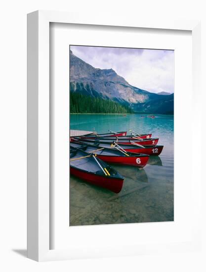 Red Canoes On Emerald Lake, British Columbia-George Oze-Framed Photographic Print