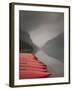 Red Canoes on Lake Louise, Banff National Park, Alberta, Canada-Walter Bibikow-Framed Premium Photographic Print