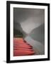 Red Canoes on Lake Louise, Banff National Park, Alberta, Canada-Walter Bibikow-Framed Photographic Print