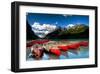 Red Canoes Scenic Lake Louise-null-Framed Art Print