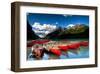 Red Canoes Scenic Lake Louise-null-Framed Art Print