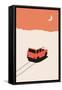 Red Car in Desert with moon-Florent Bodart-Framed Stretched Canvas