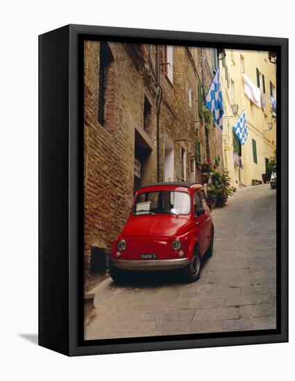 Red Car Parked in Narrow Street, Siena, Tuscany, Italy-Ruth Tomlinson-Framed Stretched Canvas