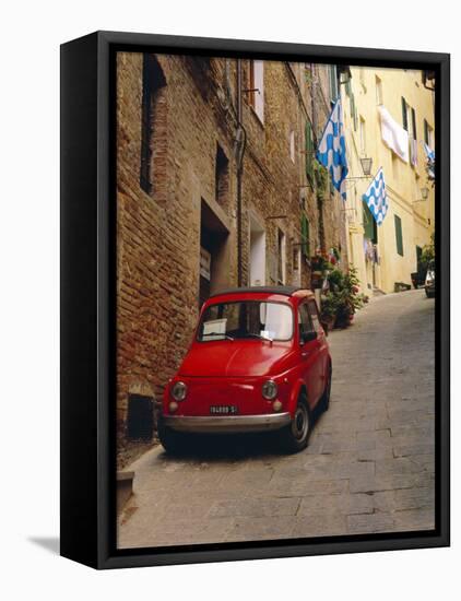 Red Car Parked in Narrow Street, Siena, Tuscany, Italy-Ruth Tomlinson-Framed Stretched Canvas