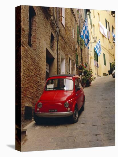 Red Car Parked in Narrow Street, Siena, Tuscany, Italy-Ruth Tomlinson-Stretched Canvas