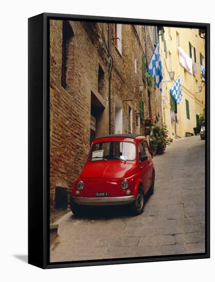 Red Car Parked in Narrow Street, Siena, Tuscany, Italy-Ruth Tomlinson-Framed Stretched Canvas