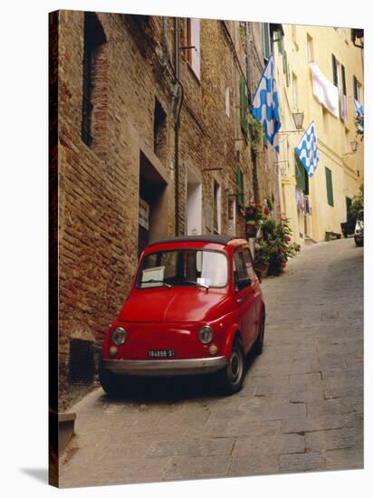 Red Car Parked in Narrow Street, Siena, Tuscany, Italy-Ruth Tomlinson-Stretched Canvas