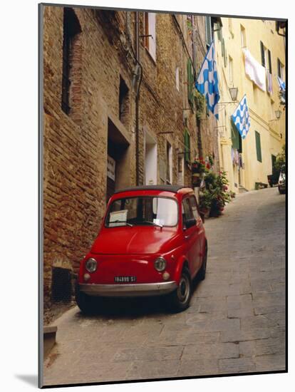 Red Car Parked in Narrow Street, Siena, Tuscany, Italy-Ruth Tomlinson-Mounted Photographic Print