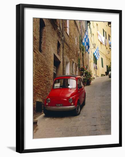 Red Car Parked in Narrow Street, Siena, Tuscany, Italy-Ruth Tomlinson-Framed Photographic Print