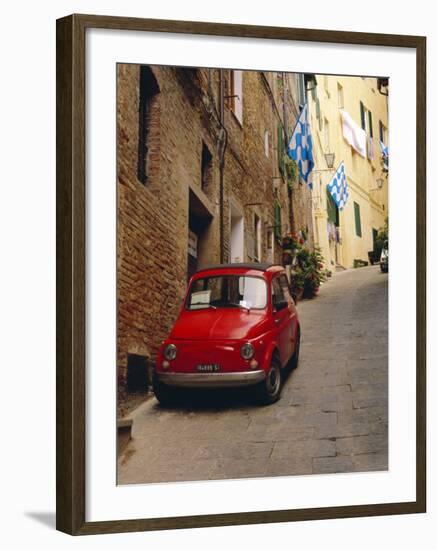 Red Car Parked in Narrow Street, Siena, Tuscany, Italy-Ruth Tomlinson-Framed Photographic Print