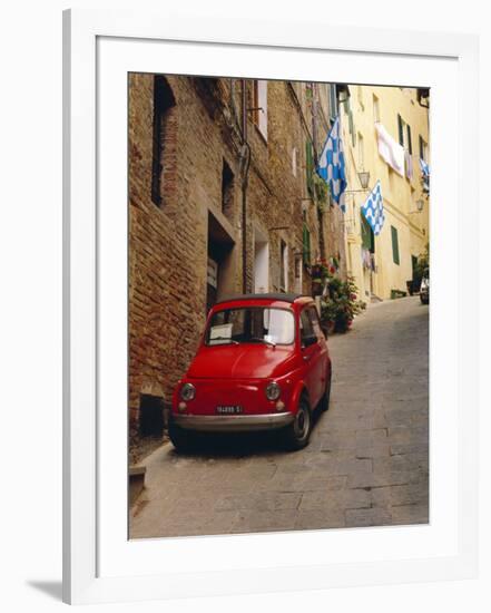 Red Car Parked in Narrow Street, Siena, Tuscany, Italy-Ruth Tomlinson-Framed Photographic Print