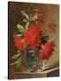 Red Carnations and a Sprig of Berries in a Glass on a Ledge-Gerard Van Spaendonck-Stretched Canvas