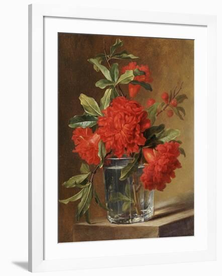 Red Carnations and a Sprig of Berries in a Glass on a Ledge-Gerard Van Spaendonck-Framed Giclee Print