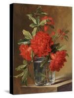 Red Carnations and a Sprig of Berries in a Glass on a Ledge-Gerard Van Spaendonck-Stretched Canvas