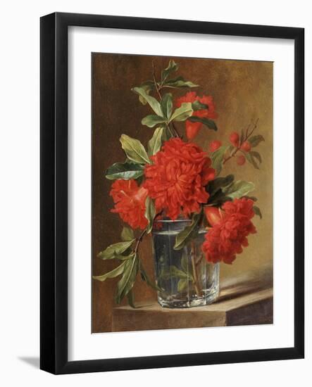 Red Carnations and a Sprig of Berries in a Glass on a Ledge-Gerard Van Spaendonck-Framed Giclee Print