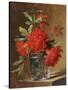 Red Carnations and a Sprig of Berries in a Glass on a Ledge-Gerard Van Spaendonck-Stretched Canvas