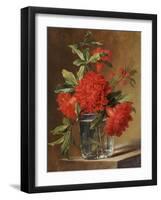 Red Carnations and a Sprig of Berries in a Glass on a Ledge-Gerard Van Spaendonck-Framed Giclee Print