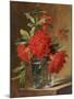 Red Carnations and a Sprig of Berries in a Glass on a Ledge-Gerard Van Spaendonck-Mounted Giclee Print