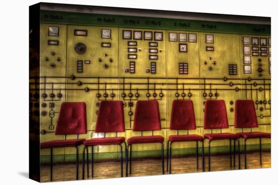 Red Chairs in Old Control Room-Nathan Wright-Stretched Canvas