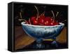 Red Cherries in a Blue Bowl-Helen J. Vaughn-Framed Stretched Canvas