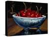 Red Cherries in a Blue Bowl-Helen J. Vaughn-Stretched Canvas