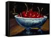 Red Cherries in a Blue Bowl-Helen J. Vaughn-Framed Stretched Canvas