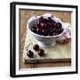 Red Cherries in a Colander on an Old Wooden Chopping Board-Michael Paul-Framed Photographic Print