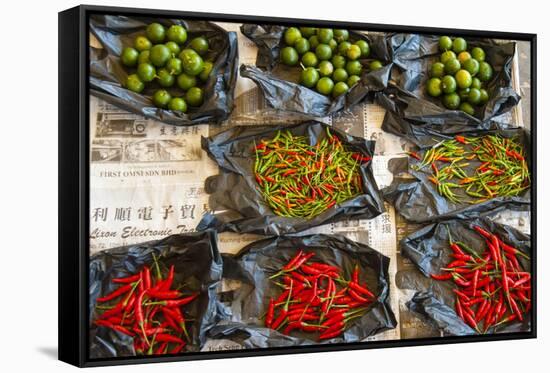 Red Chilli Peppers and Limes-Nico Tondini-Framed Stretched Canvas