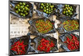 Red Chilli Peppers and Limes-Nico Tondini-Mounted Photographic Print